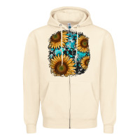 Sandshell sunflower cowhide and turquoise patches Zipper Hoodie - RanaPortraitStore