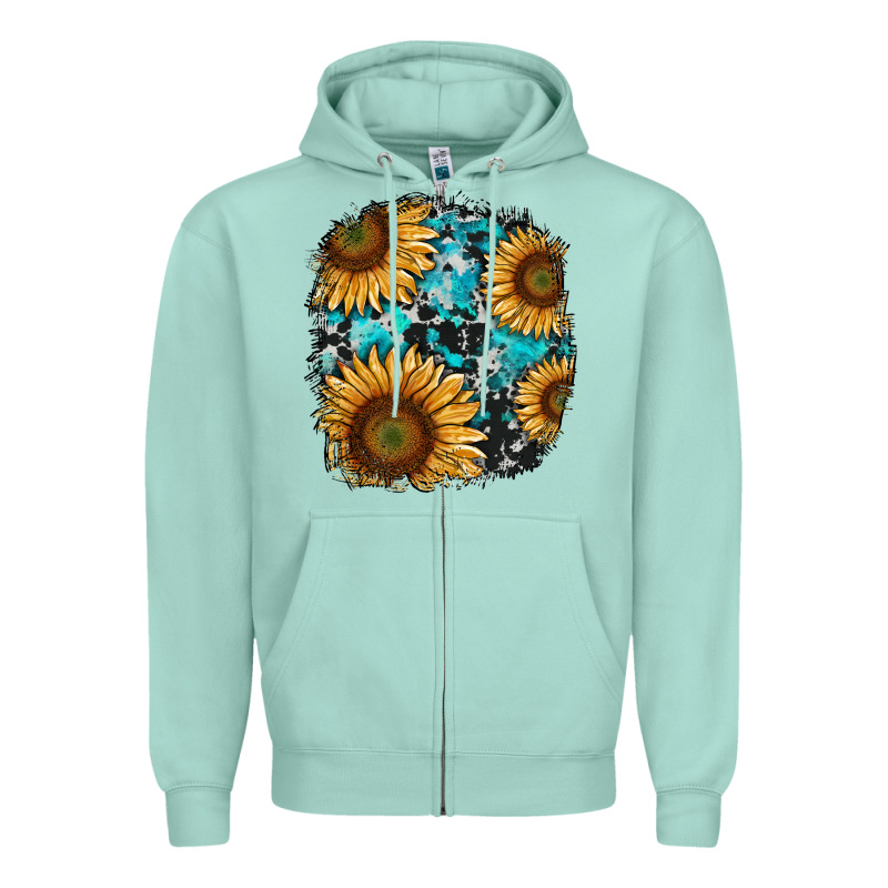 Sunflower Cowhide And Turquoise Patches Zipper Hoodie by RanaPortraitStore | Teevron