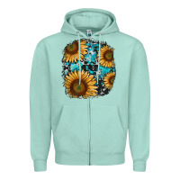 Seafoam sunflower cowhide and turquoise patches Zipper Hoodie - RanaPortraitStore