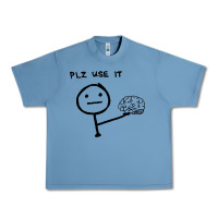 Pebble Blue Plz Use It Text Graphic Urban Heavy Tee - artisFamous