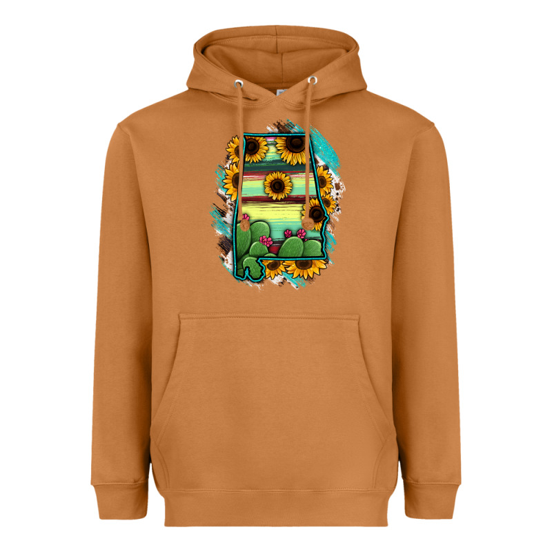 Alabama Map Sunflower Cactus Serape Heavyweight Hoodie by RanaPortraitStore | Teevron