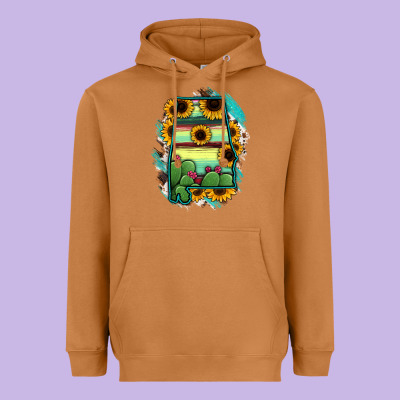 Alabama Map Sunflower Cactus Serape Heavyweight Hoodie Designed By Ranaportraitstore