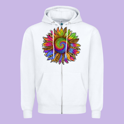 Tie Dye Sunflower Zipper Hoodie Designed By Ranaportraitstore