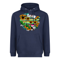 Navy America Map Sunflower Cactus Serape Heavyweight Hoodie - RanaPortraitStore