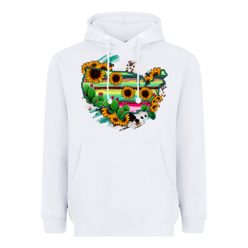 America Map Sunflower Cactus Serape Heavyweight Hoodie by RanaPortraitStore | Teevron