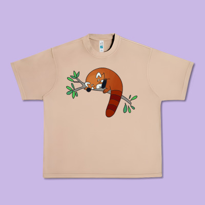 Red Panda Sleeping Urban Heavy Tee Designed By Artisfamous