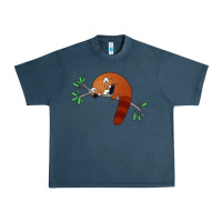 Midnight Navy red panda sleeping Urban Heavy Tee - artisFamous