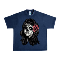 Navy sugar skull lady Urban Heavy Tee - artisFamous