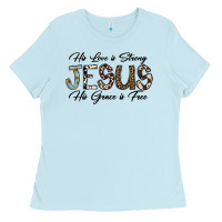 Baby Blue His Love is Strong Jesus His Grace is Free Ladies Tee - CowhideDigitalArt