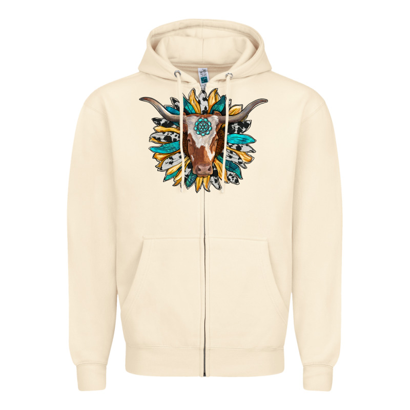 Texas Longhorn Sunflower Background Zipper Hoodie by RanaPortraitStore | Teevron
