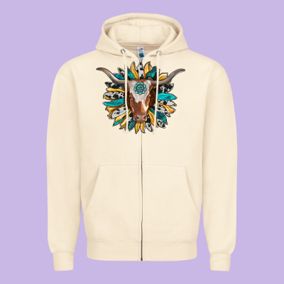Texas Longhorn Sunflower Background Zipper Hoodie Designed By Ranaportraitstore