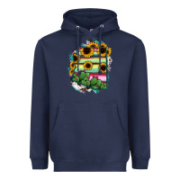Navy Arizona Map Sunflower Cactus Serape Heavyweight Hoodie - RanaPortraitStore