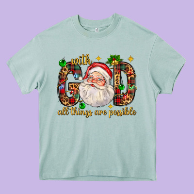 With God All Things Are Possible With Santa Claus Bbs Heavy Core Tee Designed By Bundleandbundleshop