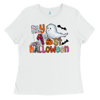 White My 1st Halloween Ladies Tee - CowhideDigitalArt