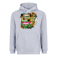 Heather Grey Arkansas Map Sunflower Cactus Serape Heavyweight Hoodie - RanaPortraitStore