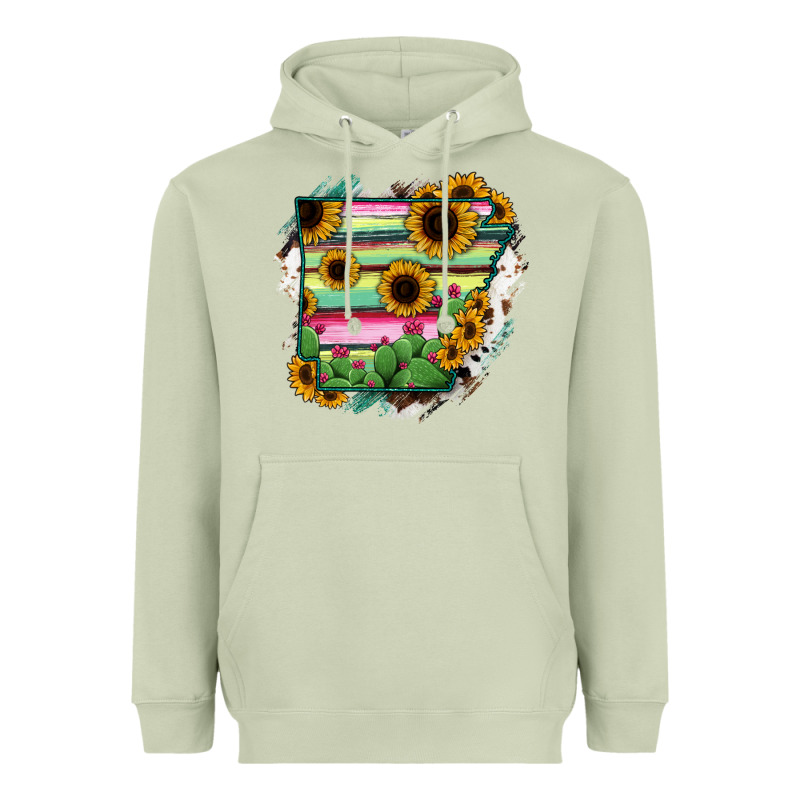 Arkansas Map Sunflower Cactus Serape Heavyweight Hoodie by RanaPortraitStore | Teevron