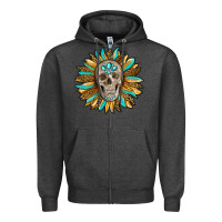 Charcoal Heather sunflower with skull Zipper Hoodie - RanaPortraitStore