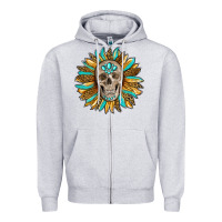 Heather Grey sunflower with skull Zipper Hoodie - RanaPortraitStore