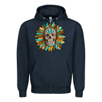 Navy sunflower with skull Zipper Hoodie - RanaPortraitStore