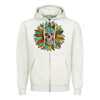 Oatmeal Heather sunflower with skull Zipper Hoodie - RanaPortraitStore