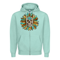 Seafoam sunflower with skull Zipper Hoodie - RanaPortraitStore