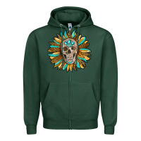 Sports Green sunflower with skull Zipper Hoodie - RanaPortraitStore