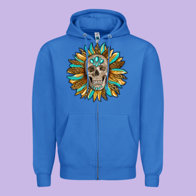 Sunflower With Skull Zipper Hoodie Designed By Ranaportraitstore