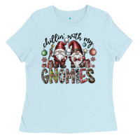 Baby Blue Chillin With My Gnomies Ladies Tee - CowhideDigitalArt