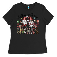 Black Chillin With My Gnomies Ladies Tee - CowhideDigitalArt