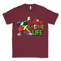 Burgundy Living an au-some life Autism Awareness Day Classic Tee - FaDigitalArtStudio