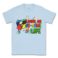 Dusty Blue Living an au-some life Autism Awareness Day Classic Tee - FaDigitalArtStudio
