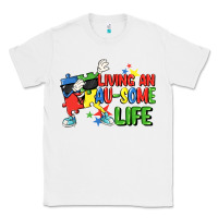 White Living an au-some life Autism Awareness Day Classic Tee - FaDigitalArtStudio