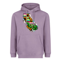 Lavender California Map Sunflower Cactus Serape Heavyweight Hoodie - RanaPortraitStore