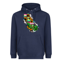 Navy California Map Sunflower Cactus Serape Heavyweight Hoodie - RanaPortraitStore