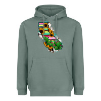 Sage California Map Sunflower Cactus Serape Heavyweight Hoodie - RanaPortraitStore
