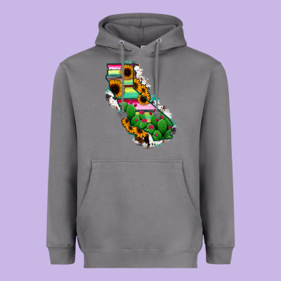 California Map Sunflower Cactus Serape Heavyweight Hoodie Designed By Ranaportraitstore