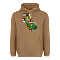 Toasted Coconut California Map Sunflower Cactus Serape Heavyweight Hoodie - RanaPortraitStore