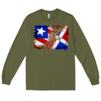 Army Green puerto rico and dominican republic flag Long Sleeve Tee - Artiststas