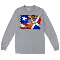Heather Grey puerto rico and dominican republic flag Long Sleeve Tee - Artiststas