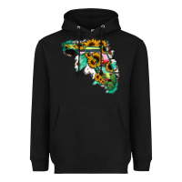 Black Florida Map Sunflower Cactus Serape Heavyweight Hoodie - RanaPortraitStore