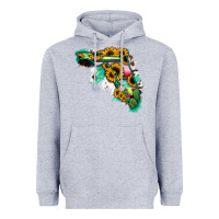 Heather Grey Florida Map Sunflower Cactus Serape Heavyweight Hoodie - RanaPortraitStore