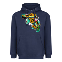 Navy Florida Map Sunflower Cactus Serape Heavyweight Hoodie - RanaPortraitStore
