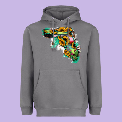 Florida Map Sunflower Cactus Serape Heavyweight Hoodie Designed By Ranaportraitstore