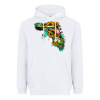 White Florida Map Sunflower Cactus Serape Heavyweight Hoodie - RanaPortraitStore