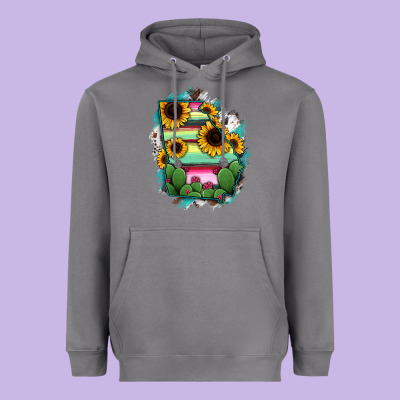 Georgia Map Sunflower Cactus Serape Heavyweight Hoodie Designed By Ranaportraitstore