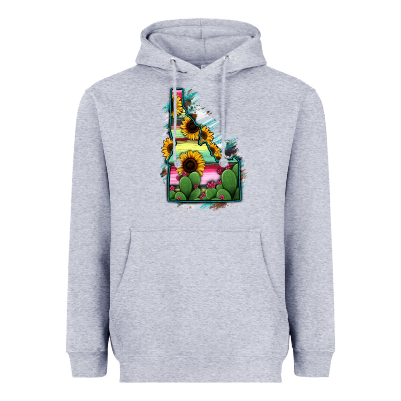 Idaho Map Sunflower Cactus Serape Heavyweight Hoodie by RanaPortraitStore | Teevron