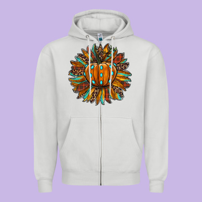 Pumpkin Sunflower Zipper Hoodie Designed By Ranaportraitstore