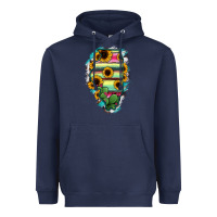 Navy Illinois Map Sunflower Cactus Serape Heavyweight Hoodie - RanaPortraitStore