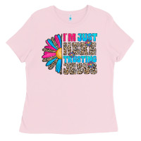 Bubblegum Pink im just here trusting jesus Ladies Tee - CowhideDigitalArt