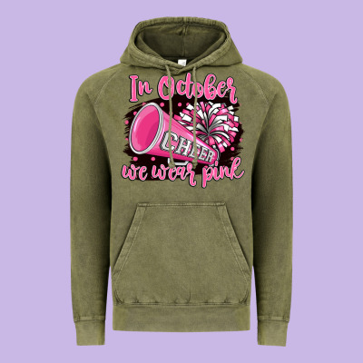 In October We Wear Pink Cheer Vintage Hoodie Designed By Barkaloodesign